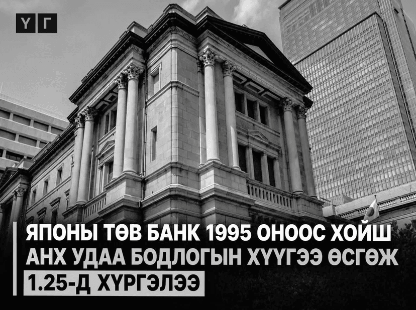 "ЯПОНЫ ТӨВ БАНК" БОДЛОГЫН ХҮҮГЭЭ 31 ЖИЛИЙН ДАРАА ӨСГӨЖ 1.25 ХУВЬД ХҮРГЭСЭН НЬ 31 ЖИЛИЙН ДАРАА ТОХИОЖ БАЙНА. 